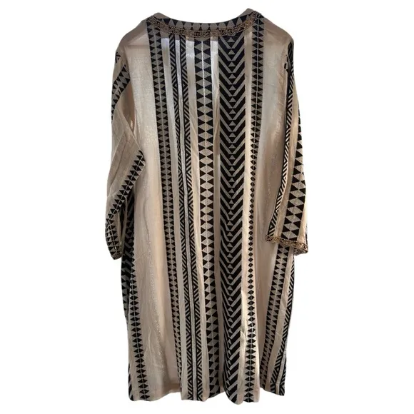 Soft Surroundings Rhea Aztec Embellished CaftanDress Black &amp; Cream Size 1X