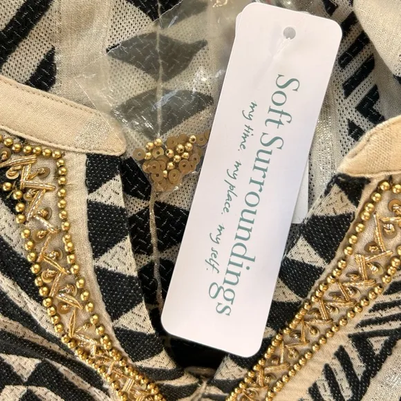 Soft Surroundings Rhea Aztec Embellished CaftanDress Black &amp; Cream Size 1X