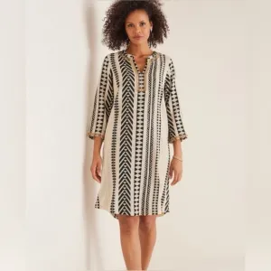 Soft Surroundings Rhea Aztec Embellished CaftanDress Black &amp; Cream Size 1X