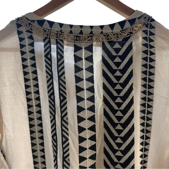 Soft Surroundings Rhea Aztec Embellished CaftanDress Black &amp; Cream Size 1X