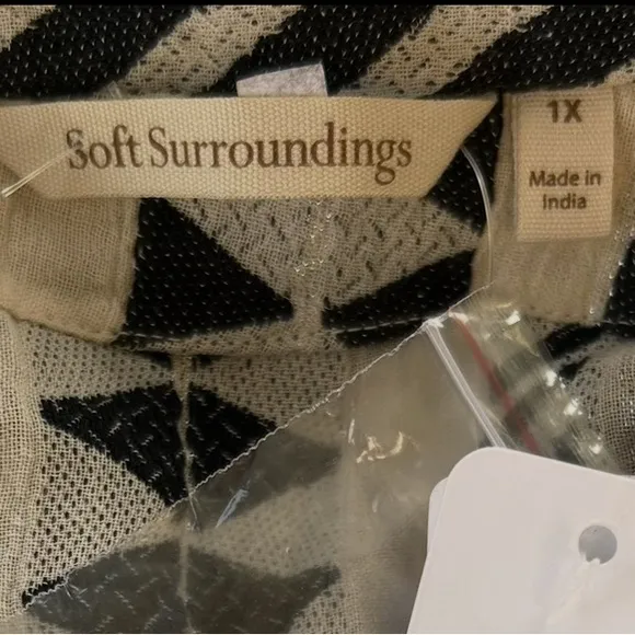 Soft Surroundings Rhea Aztec Embellished CaftanDress Black &amp; Cream Size 1X