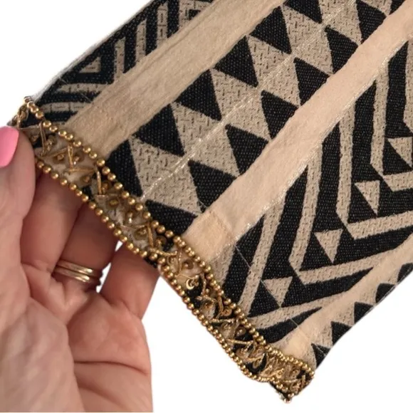 Soft Surroundings Rhea Aztec Embellished CaftanDress Black &amp; Cream Size 1X
