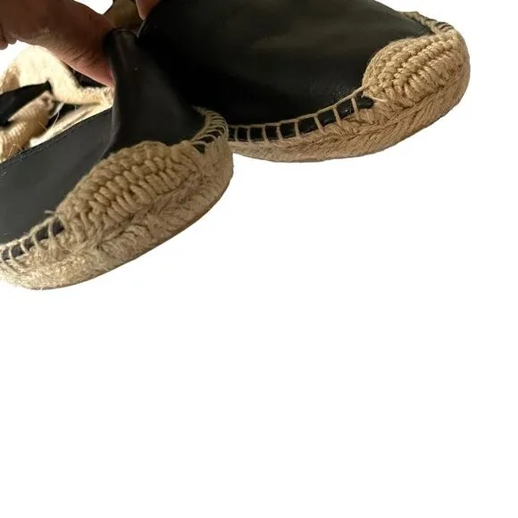 SOLUDOS Leather Ribbon Tie Up Espadrilles Sandals Shoes Black Tan 9