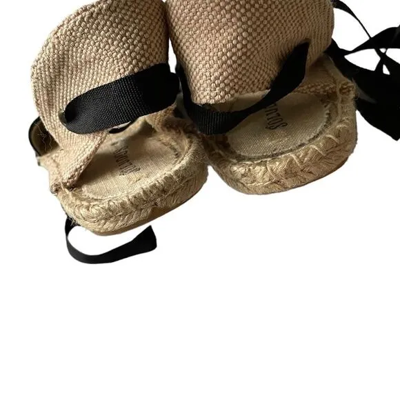SOLUDOS Leather Ribbon Tie Up Espadrilles Sandals Shoes Black Tan 9