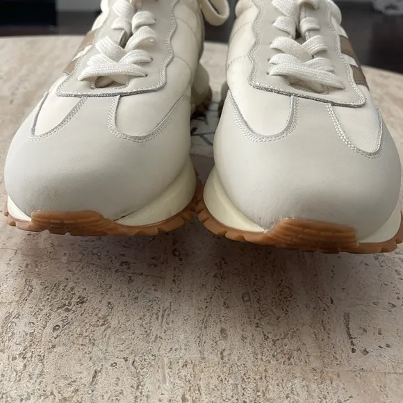 Somiliss Sneakers Genuine Leather Suede Patchwork Lace-Up Cream/Tan Size 9.5