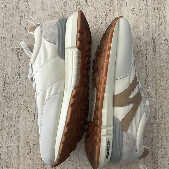 Somiliss Sneakers Genuine Leather Suede Patchwork Lace-Up Cream/Tan Size 9.5