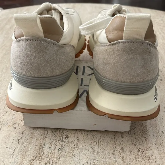 Somiliss Sneakers Genuine Leather Suede Patchwork Lace-Up Cream/Tan Size 9.5