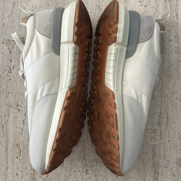 Somiliss Sneakers Genuine Leather Suede Patchwork Lace-Up Cream/Tan Size 9.5