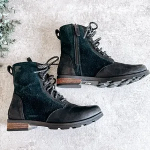 Sorel Black Emelie Zip Short Lace Combat Boot Size 8