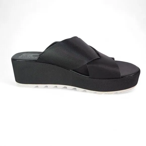 Sorel Cameron Flatform Mule Wedge Slip-on Sandals Black NL4632-010 Women's 11
