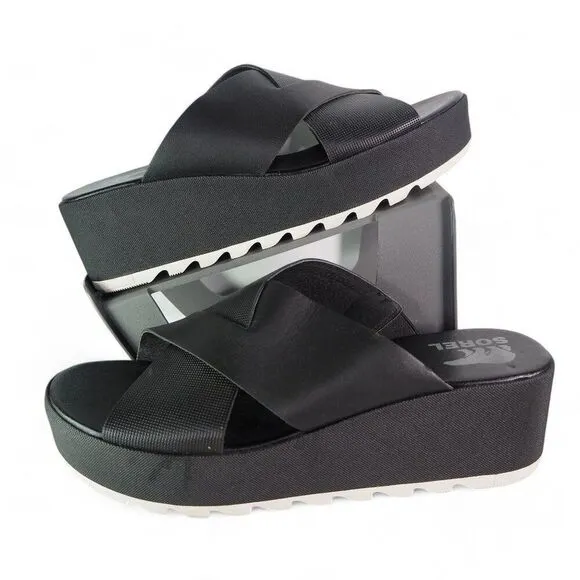 Sorel Cameron Flatform Mule Wedge Slip-on Sandals Black NL4632-010 Women's 11