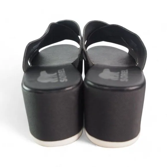 Sorel Cameron Flatform Mule Wedge Slip-on Sandals Black NL4632-010 Women's 11