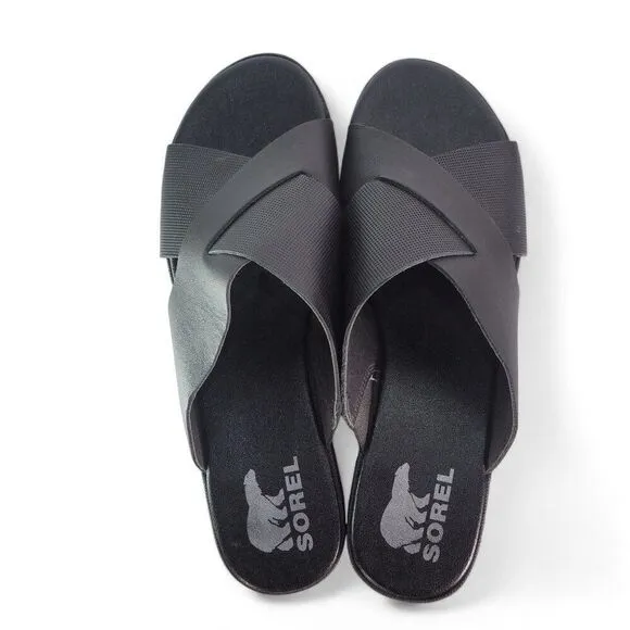 Sorel Cameron Flatform Mule Wedge Slip-on Sandals Black NL4632-010 Women's 11
