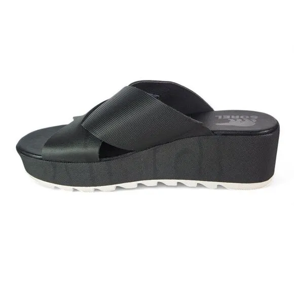 Sorel Cameron Flatform Mule Wedge Slip-on Sandals Black NL4632-010 Women's 11