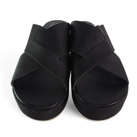Sorel Cameron Flatform Mule Wedge Slip-on Sandals Black NL4632-010 Women's 11