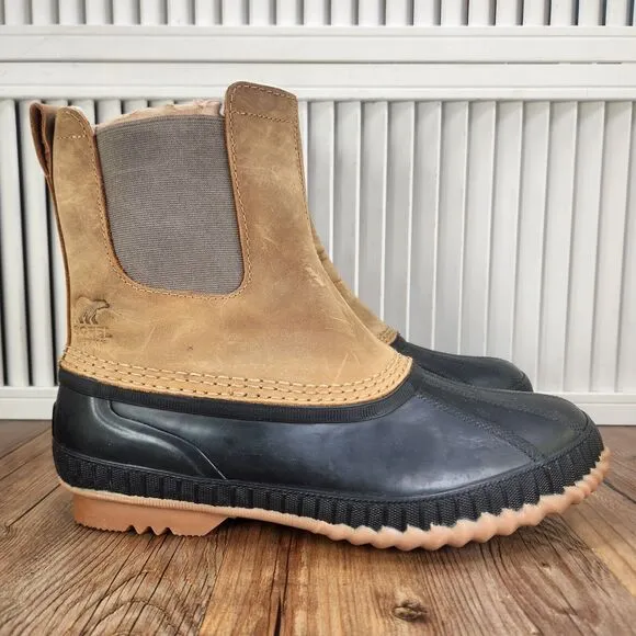 Sorel Cheyenne II Chelsea Men's 10 Black Brown Insulated Waterproof Duck Boots