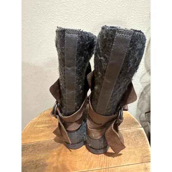 Sorel Chipahko Felt Wool Leather Buckle Tall Boots Brown &amp; Grey Women's 10