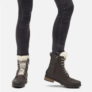 SOREL Emelie Shearling Short Lace-Up Leather Boots Blacken Brown-NIB- SZ 8&amp; 9