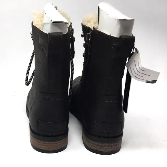 Sorel Emelie Short Lace Cozy Leather Boots Blackened Brown, Sz 8