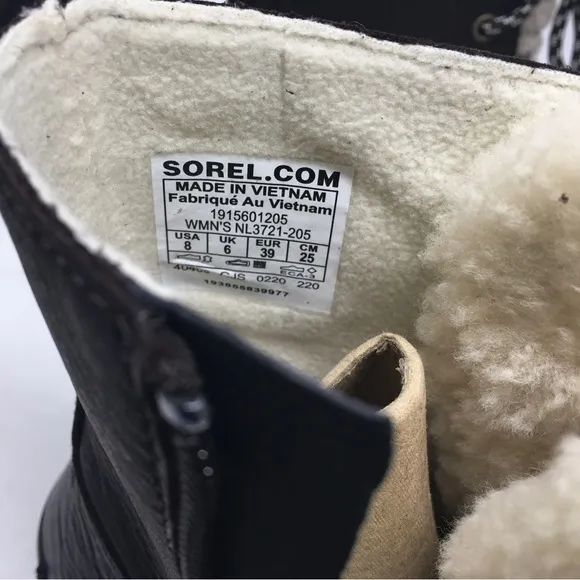 Sorel Emelie Short Lace Cozy Leather Boots Blackened Brown, Sz 8