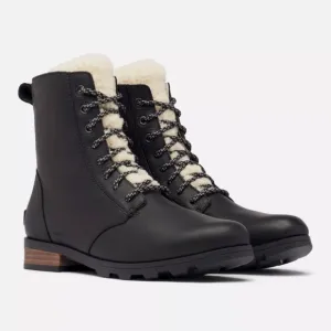 Sorel Emelie Short Lace Cozy Leather Boots Blackened Brown, Sz 8