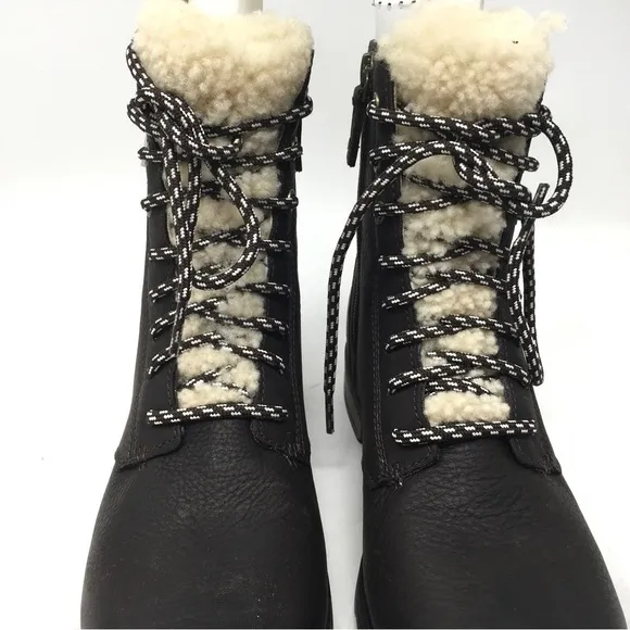 Sorel Emelie Short Lace Cozy Leather Boots Blackened Brown, Sz 8