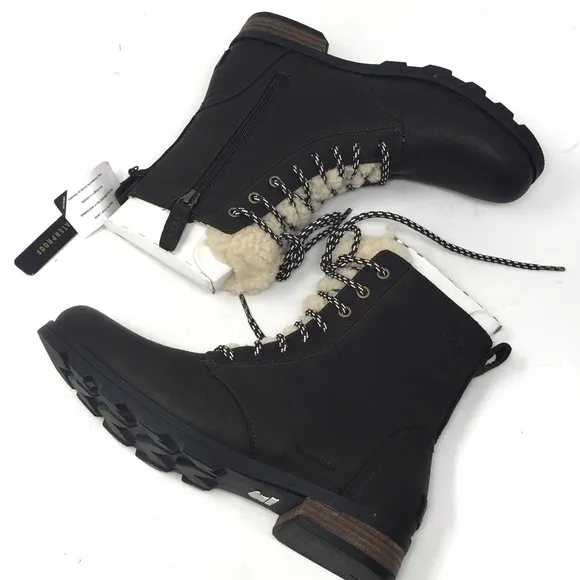 Sorel Emelie Short Lace Cozy Leather Boots Blackened Brown, Sz 8