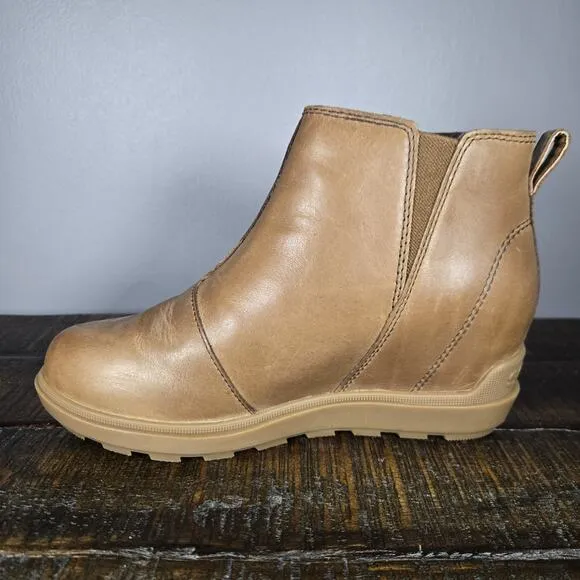 Sorel Evie II Womens Size 6 Zip Up Wedge Ankle Boots Waterproof Brown Leather