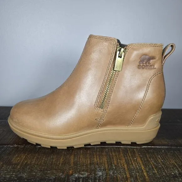 Sorel Evie II Womens Size 6 Zip Up Wedge Ankle Boots Waterproof Brown Leather
