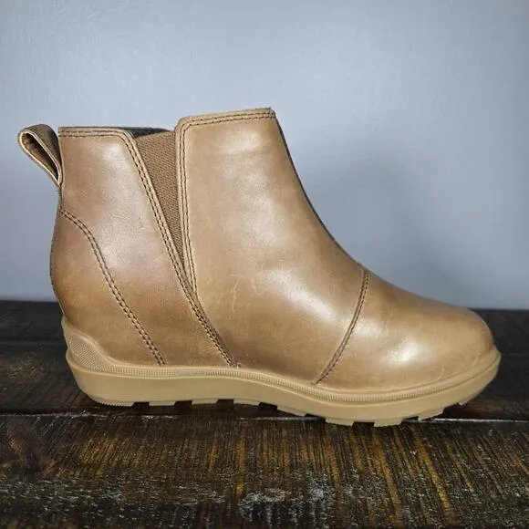 Sorel Evie II Womens Size 6 Zip Up Wedge Ankle Boots Waterproof Brown Leather
