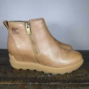 Sorel Evie II Womens Size 6 Zip Up Wedge Ankle Boots Waterproof Brown Leather