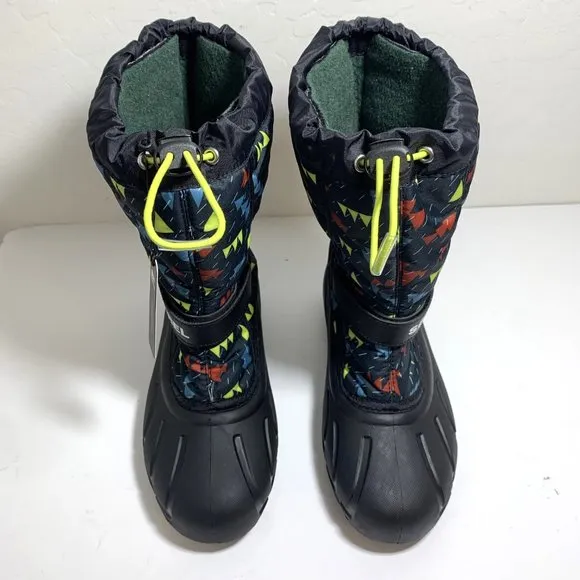 Sorel Flurry Insulated Tall Snow Boots Lined Black Print Youth Girl Size 7 NEW