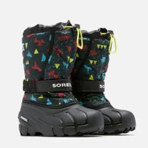 Sorel Flurry Insulated Tall Snow Boots Lined Black Print Youth Girl Size 7 NEW