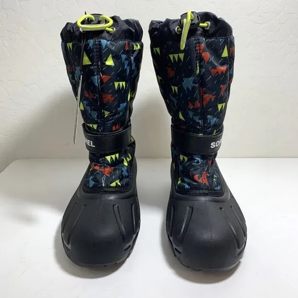 Sorel Flurry Insulated Tall Snow Boots Lined Black Print Youth Girl Size 7 NEW