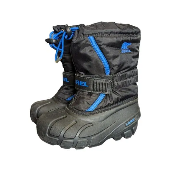 Sorel Flurry Waterproof Snow Boots Black Blue Youth 11 Boys Winterwear Outdoors