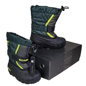Sorel Flurry Winter Snow Boots Green Black Waterproof Kids Toddler Size 9 NIB