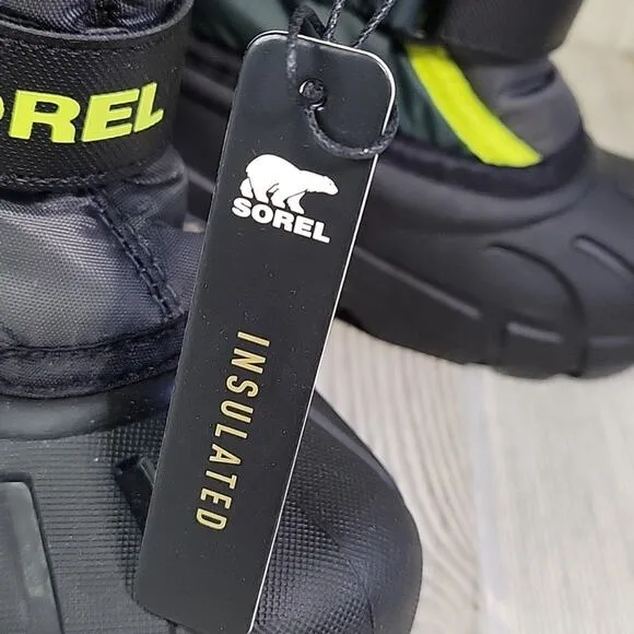 Sorel Flurry Winter Snow Boots Green Black Waterproof Kids Toddler Size 9 NIB