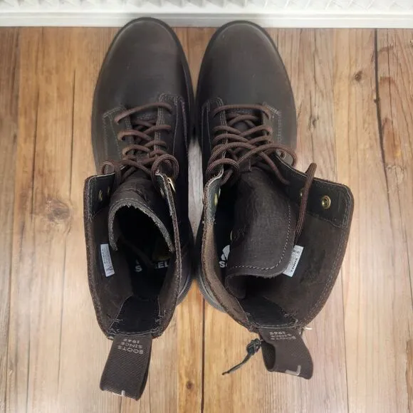Sorel Hi Line Lace Up Boots Mens Sz 9 Dark Brown Leather Waterproof Utility Boot