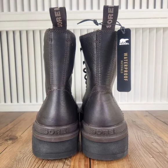 Sorel Hi Line Lace Up Boots Mens Sz 9 Dark Brown Leather Waterproof Utility Boot