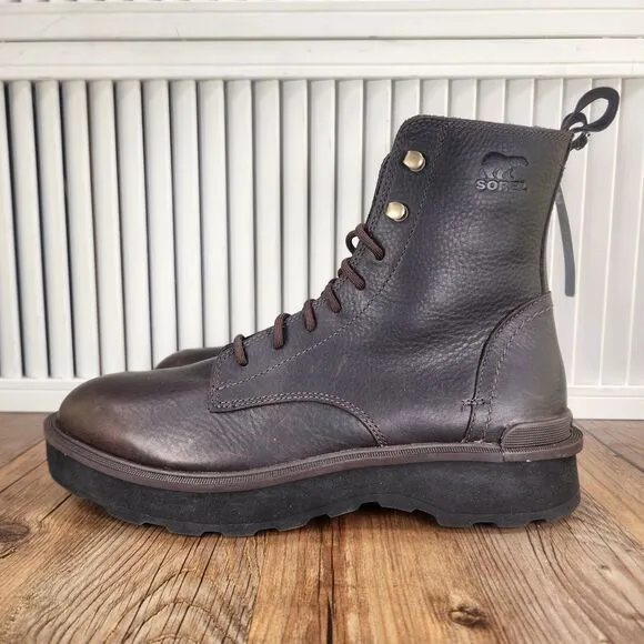 Sorel Hi Line Lace Up Boots Mens Sz 9 Dark Brown Leather Waterproof Utility Boot