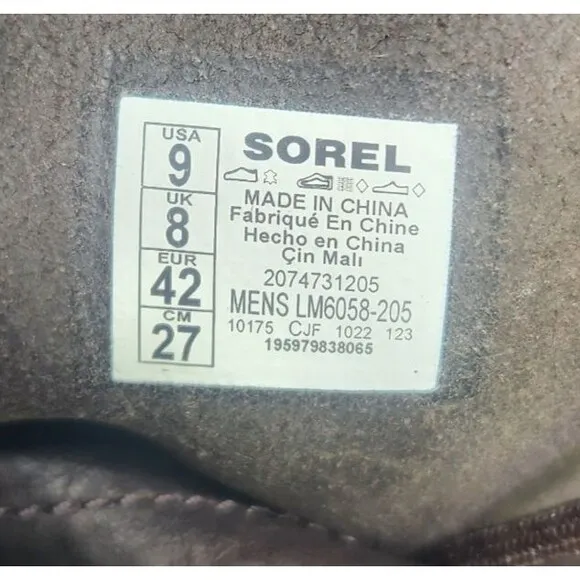 Sorel Hi Line Lace Up Boots Mens Sz 9 Dark Brown Leather Waterproof Utility Boot