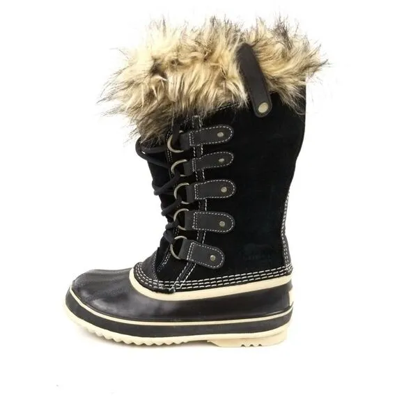 SOREL Joan of Arctic Black Fur Winter Waterproof Snow Duck Knee Boots Womens 8