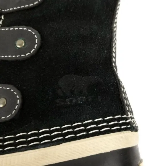 SOREL Joan of Arctic Black Fur Winter Waterproof Snow Duck Knee Boots Womens 8