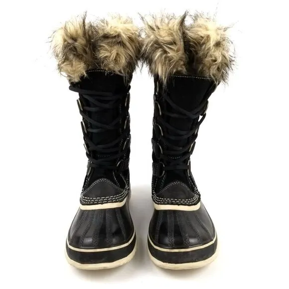 SOREL Joan of Arctic Black Fur Winter Waterproof Snow Duck Knee Boots Womens 8
