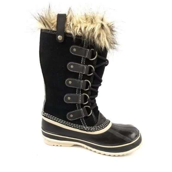 SOREL Joan of Arctic Black Fur Winter Waterproof Snow Duck Knee Boots Womens 8
