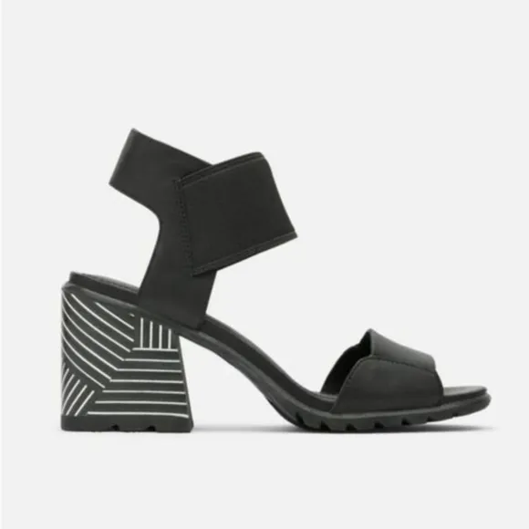 Sorel Nadia Block Heel Ankle Strap Black Sandals Size 11 Genuine Leather Comfort