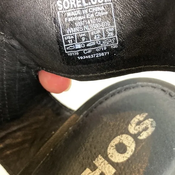 Sorel Nadia Block Heel Ankle Strap Black Sandals Size 11 Genuine Leather Comfort