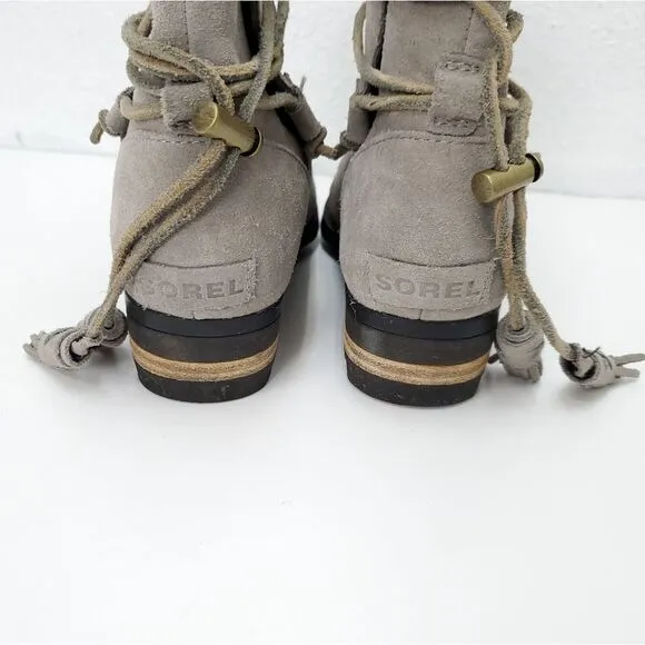 SOREL Suede Taupe Farah Short Tassel Western Boho Boots