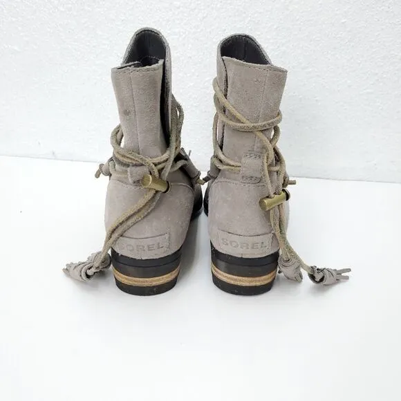 SOREL Suede Taupe Farah Short Tassel Western Boho Boots