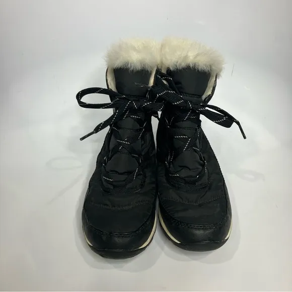 Sorel Whitney fur short lace up boots black size 7